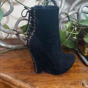 Yves Saint Laurent Corset Wedge Booties.